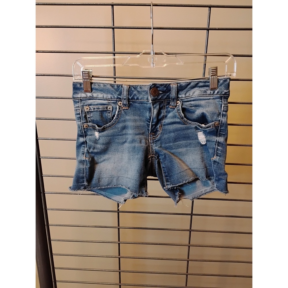 American‎ Eagle Outfitters Distressed Denim Shortie Shorts Womens Cutoff C8